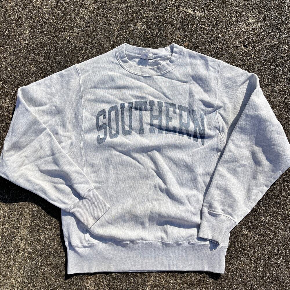 Grey and Navy Champion Reverse Weave Sweatshirt Size Small
